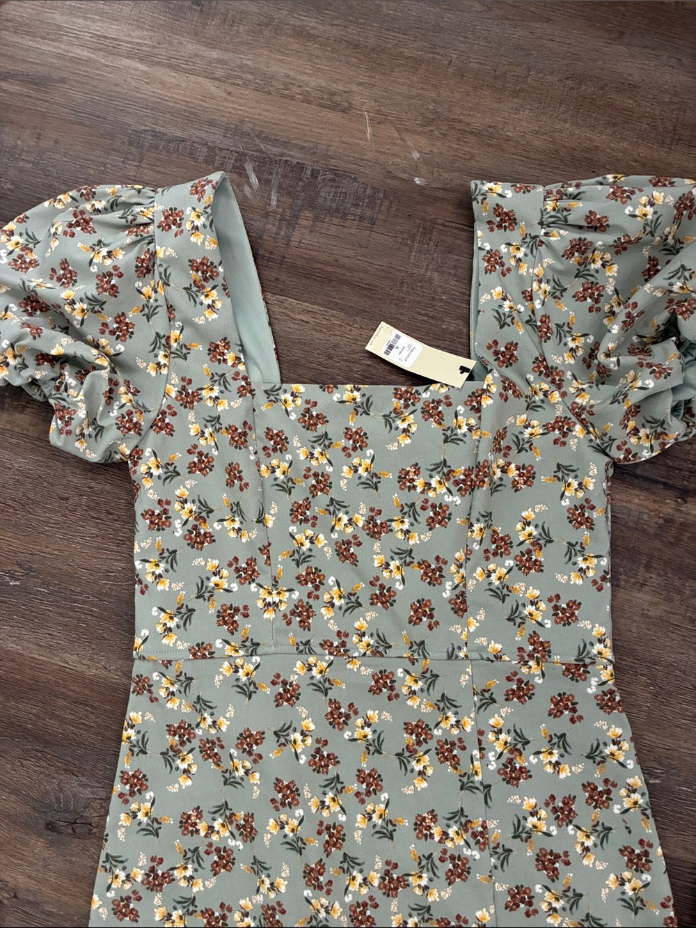NWT Cottagecore Ditsy Floral Mini Dress - Sage Green & Yellow xl - Picture 6 of 7